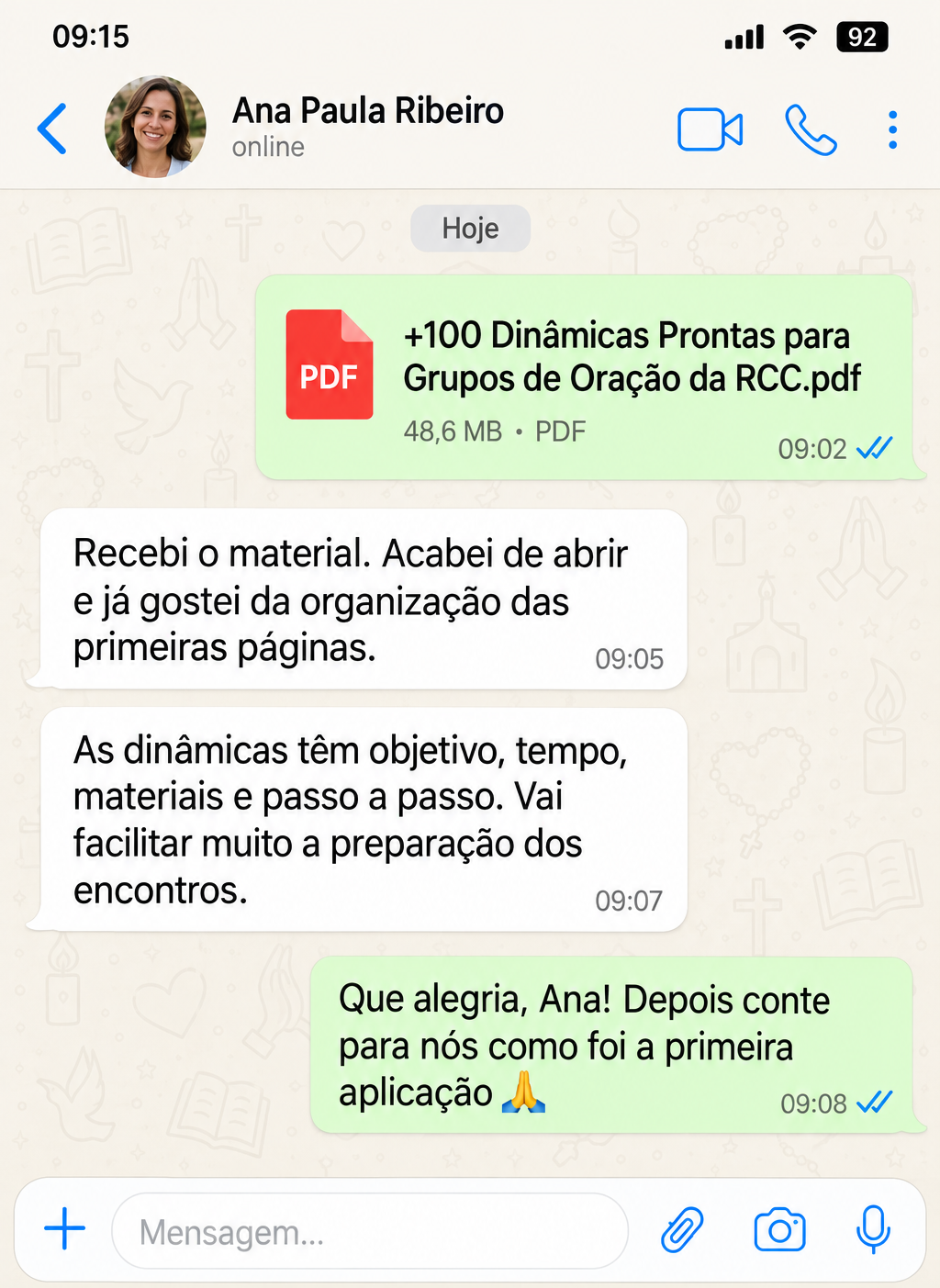 Conversa com Ana Paula após receber o material